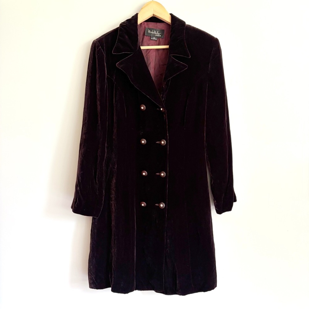 VTG Nicole Miller Jacket Sz 10 Double Breasted 8 Button Brown Velvet Union Made